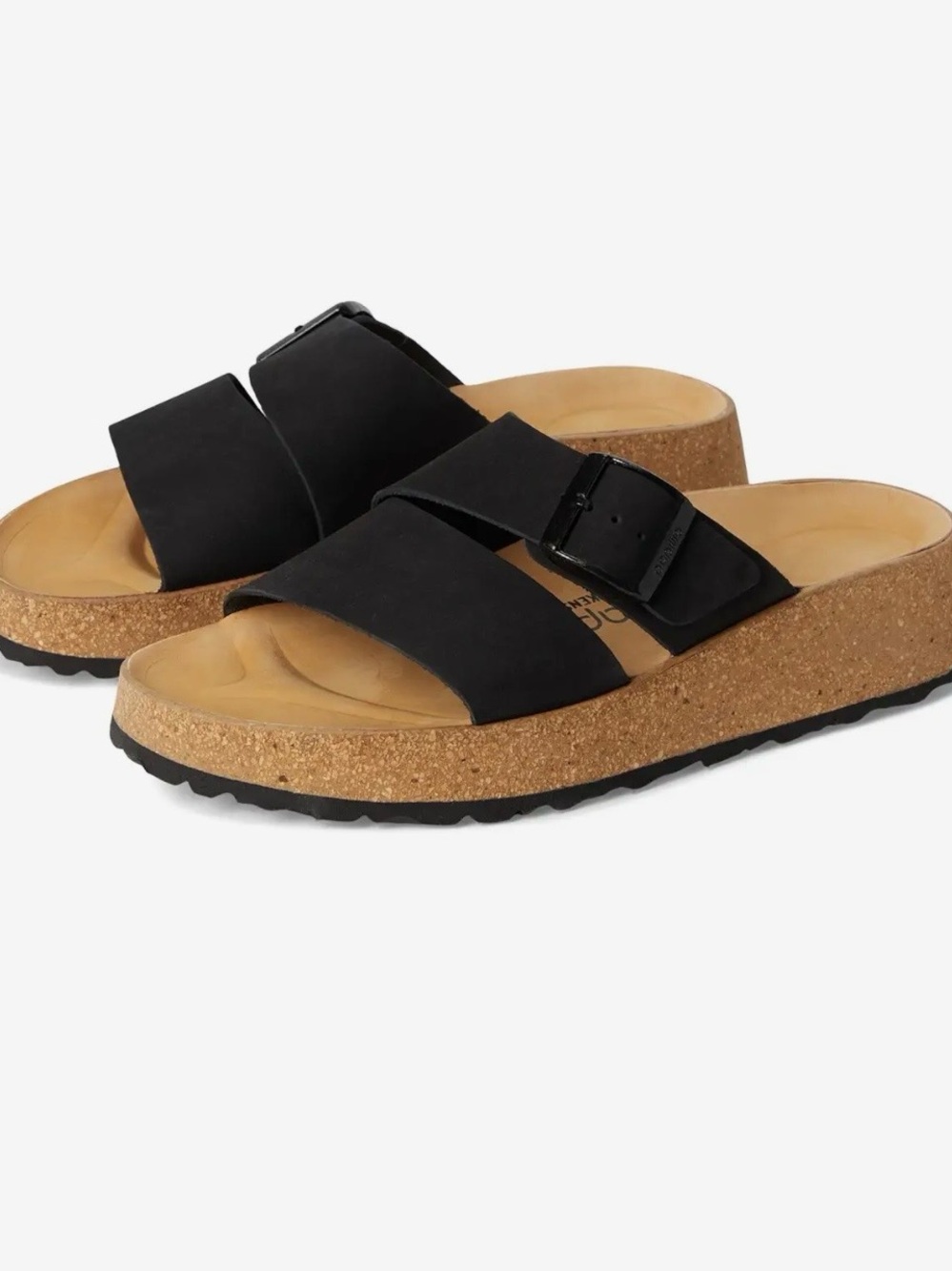 Papillio Black Suede Double-Strap Slide Sandals